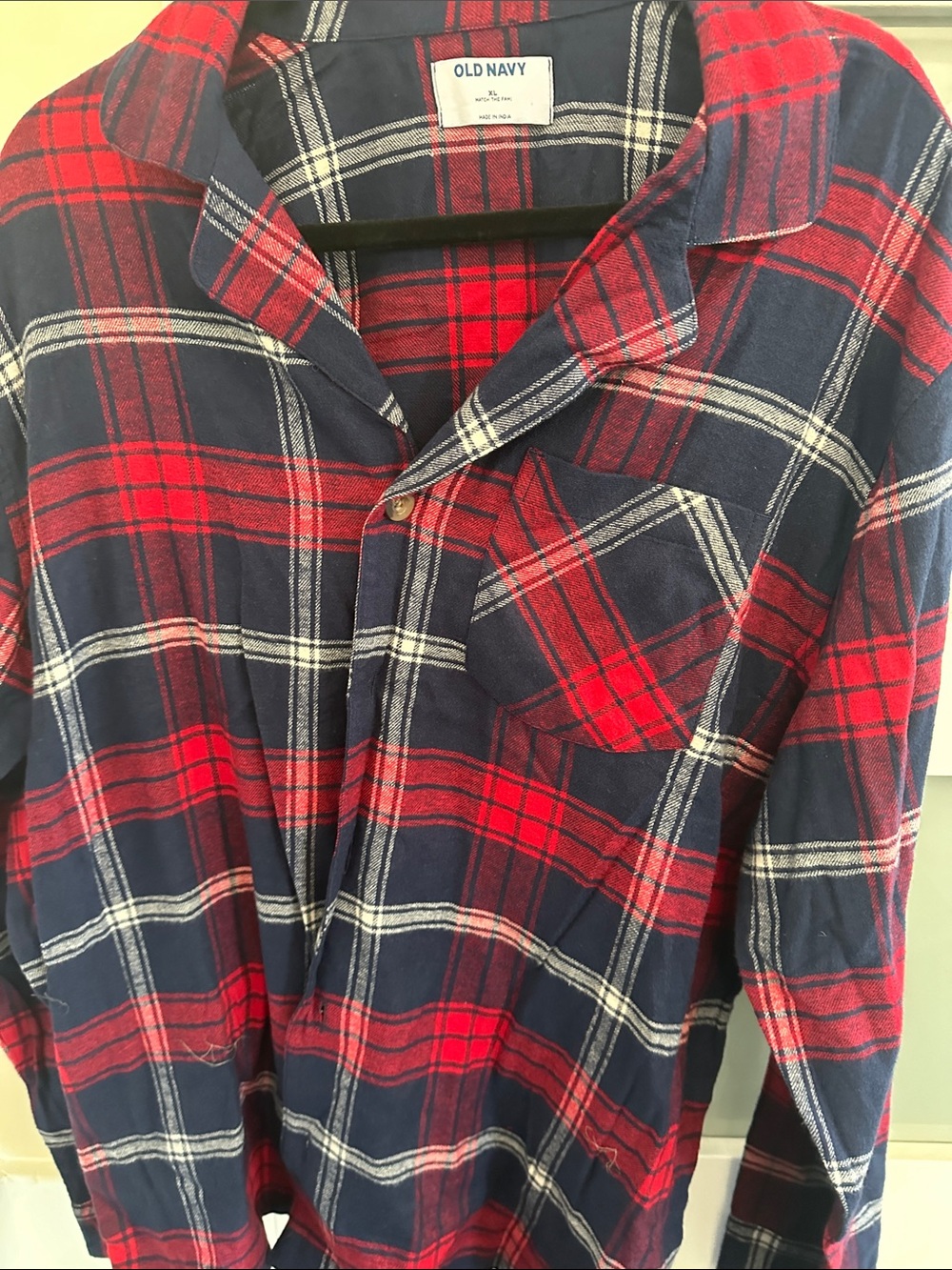 Men’s Old Navy Red and Navy Plaid Button-Down Shirt and Pants Pajamas